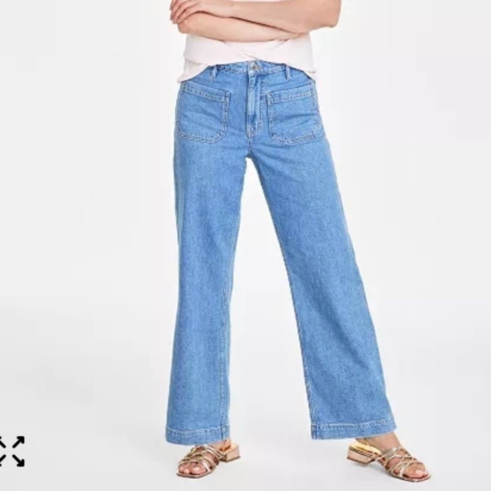 On 34th Wide Leg‎ High Rise Patch Pocket Blue Denim Jeans Womens 14 NWT